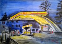 Tankstelle bei Nacht, Acryl auf Leinwand